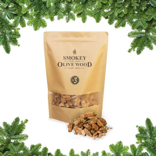 Smokey Olive Wood dovanų rinkinys su alyvmedžio lentelėmis kepimui ir drožlėmis rūkymui