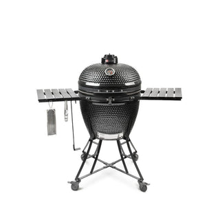 Keraminis kamado grilis GET RED 24, Ø 60 cm, juodas, su dviejų zonų kepimo sistema ir pilna komplektacija