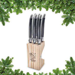 Elegantiškas dovanų rinkinys gurmanui – Laguiole Premium Line steiko peiliai su stovu ir autentiški Kampoto pipirai iš Kambodžos.
