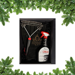 A clean grill - a happy griller gift set with cleaner, gloves and a Weber brush